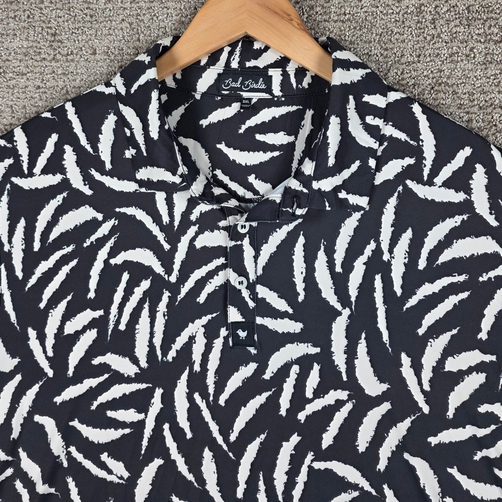 Bad Birdie Mens 3XL Performance Golf Polo Shirt Black White Abstract Print Short
